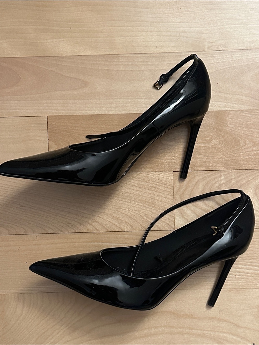 Zara Black Pointed Ankle-Strap Heels Size 41